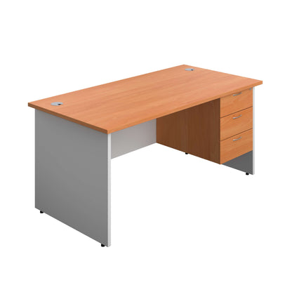 Panel Plus Rectangular Desk + 3 Drawer Fixed Pedestal Bundle (FSC) | 1600X800 | Beech/White