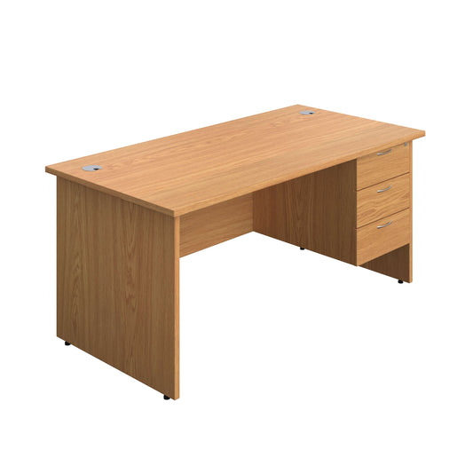 Panel Rectangular Desk + 3 Drawer Fixed Pedestal Bundle (FSC) | 1600X800 | Nova Oak/Nova Oak