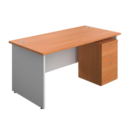 Panel Plus Rectangular Desk + 3 Drawer High Mobile Pedestal Bundle (FSC) | 1600X800 | Beech/White