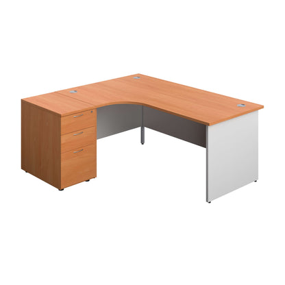 Panel Plus Left Radial Desk + Matching 3 Drawer Desk High Pedestal Bundle (FSC) | 600 Pedestal | 1800X1200 | Beech/White