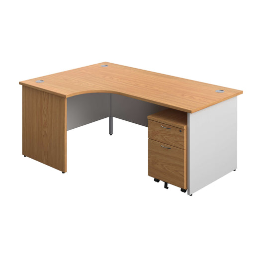 Panel Plus Left Radial Desk + 2 Drawer Mobile Pedestal Bundle (FSC) | 1800X1200 | Nova Oak/White