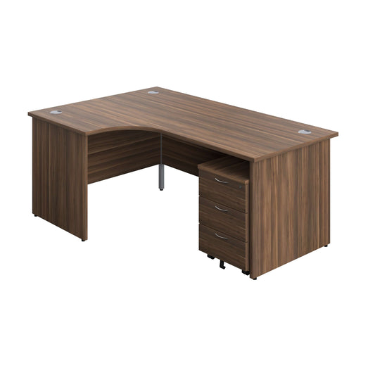 Panel Left Hand Radial Desk + 3 Drawer Mobile Pedestal Bundle (FSC) | 1800X1200 | Dark Walnut/Dark Walnut