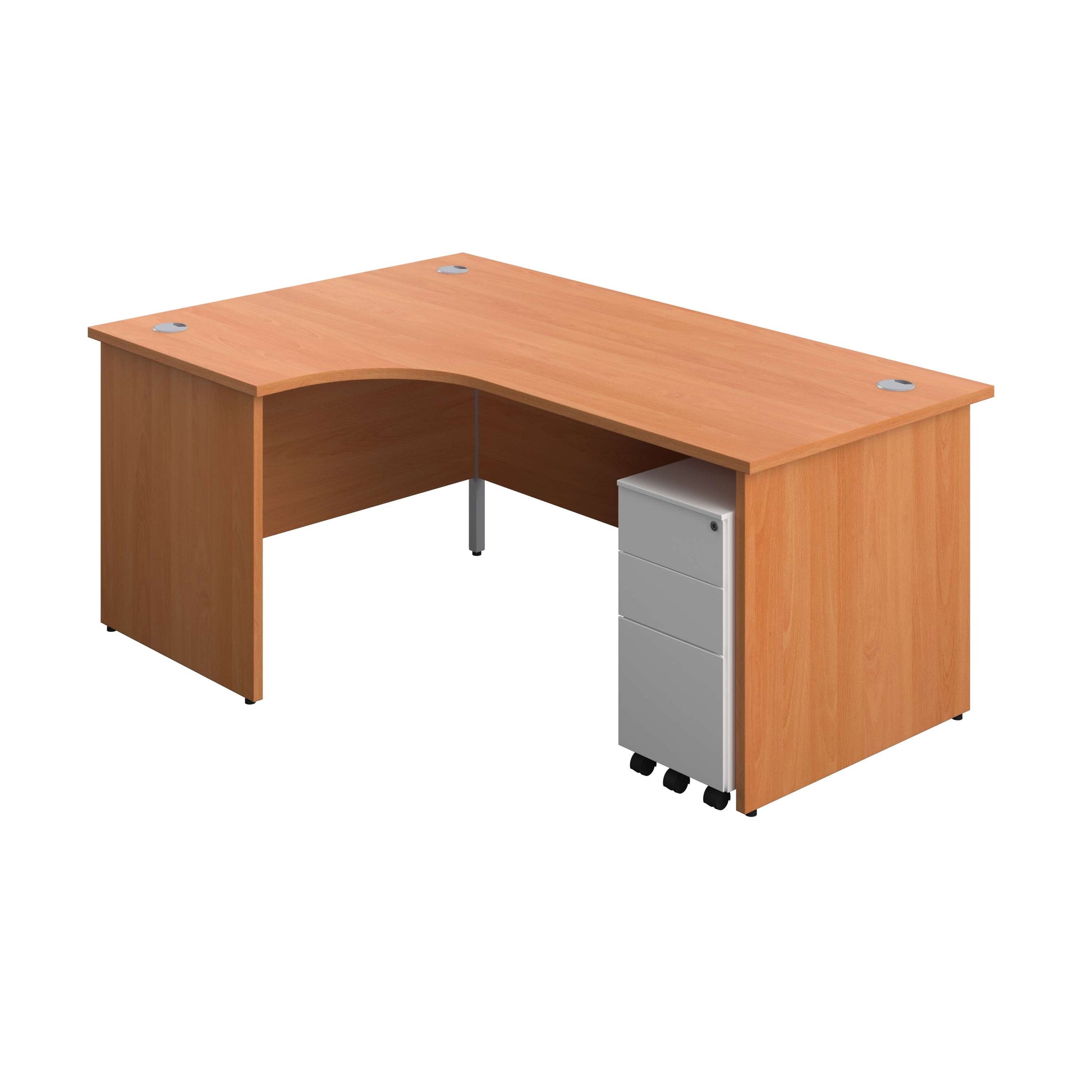 Panel Left Hand Radial Desk + 3 Drawer Slimline Steel Mobile Pedestal Bundle (FSC) | 1800X1200 | Beech/White