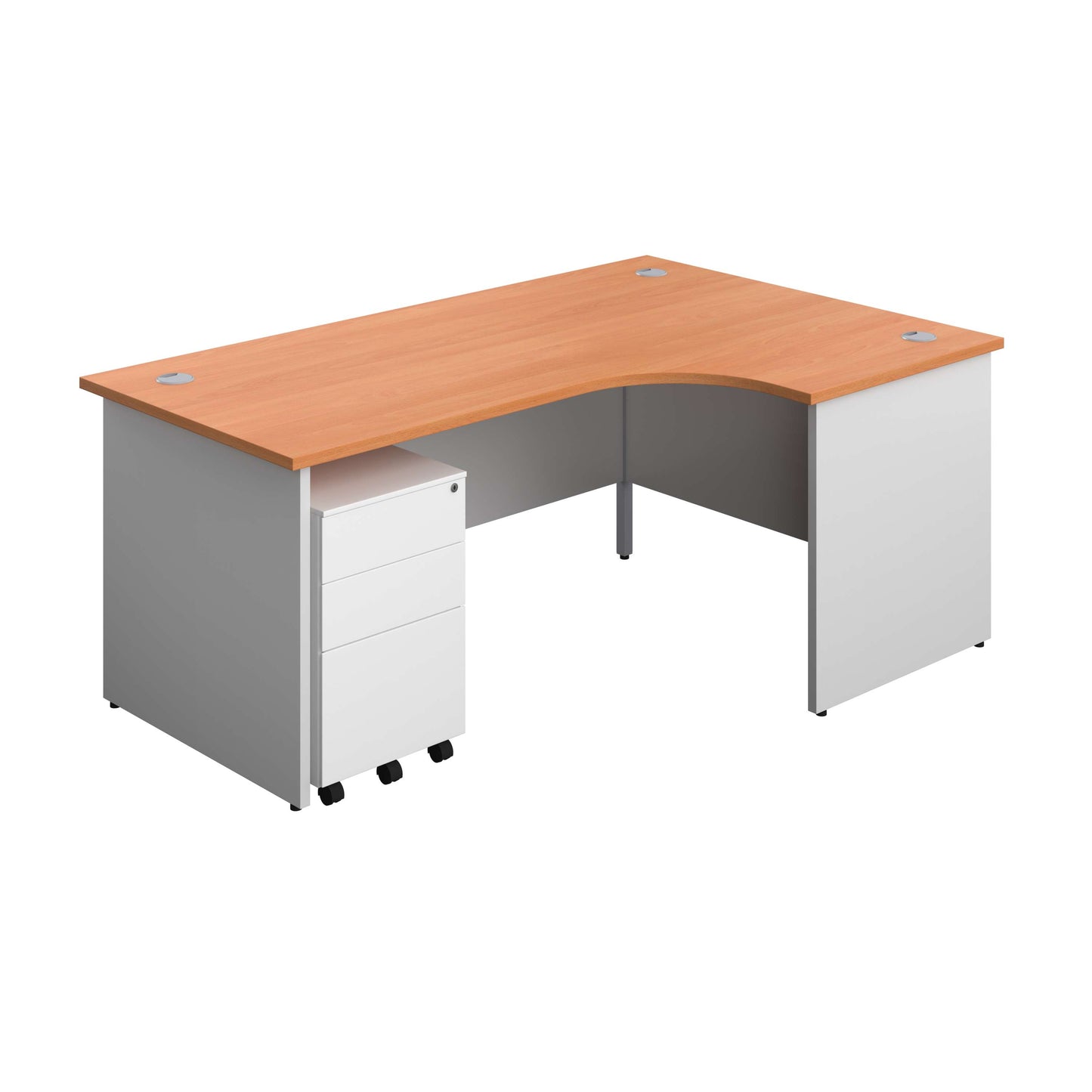 Panel Plus Right Radial Desk + 3 Drawer Steel Mobile Pedestal Bundle (FSC) | 1800X1200 | Beech/White