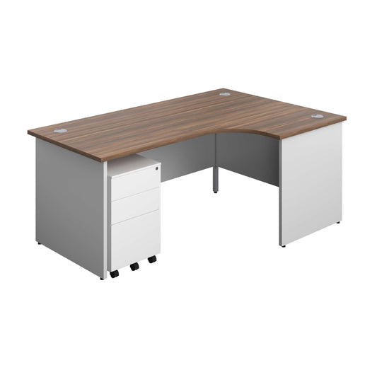 Panel Plus Right Radial Desk + 3 Drawer Steel Mobile Pedestal Bundle (FSC) | 1800X1200 | Dark Walnut/White