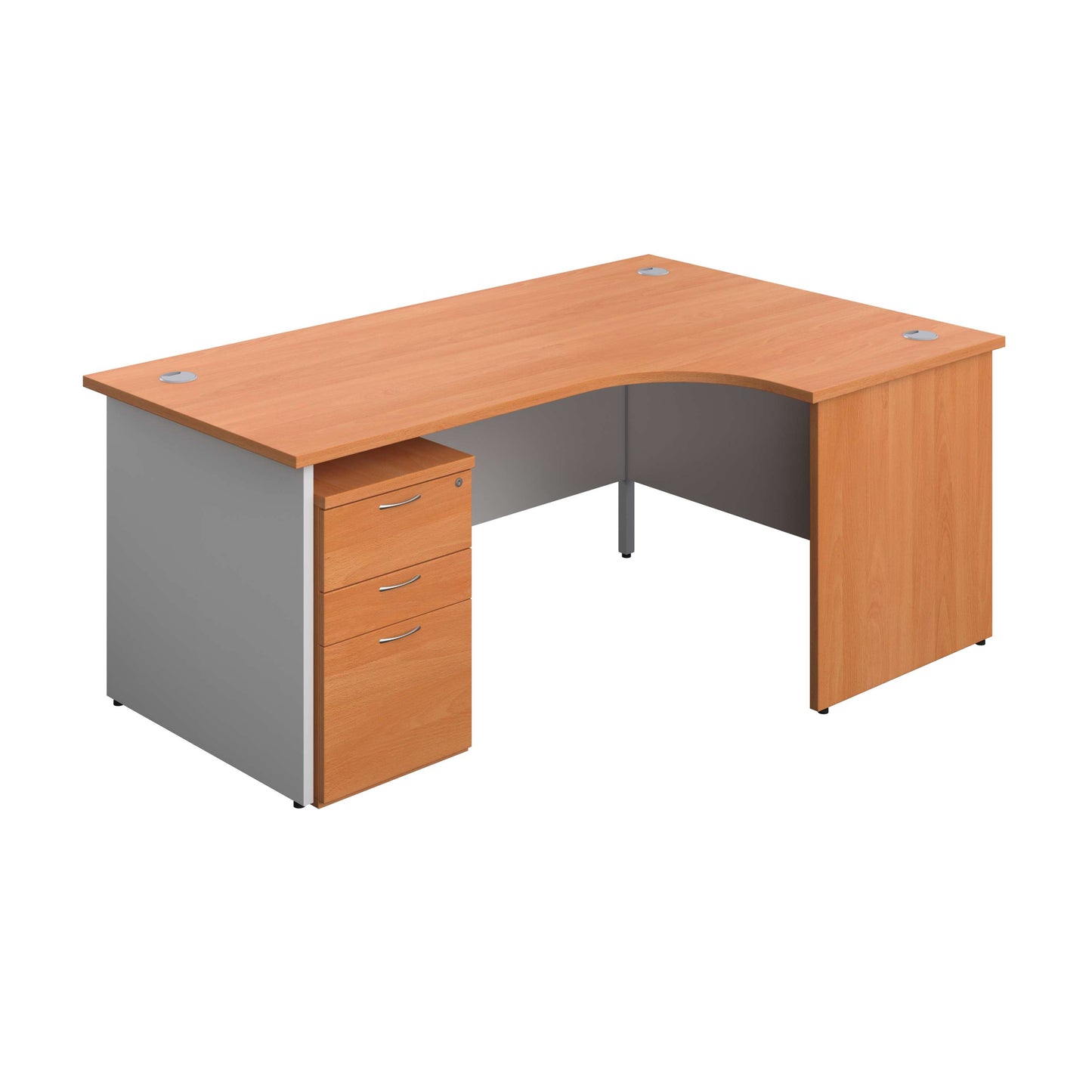 Panel Plus Right Radial Desk + 3 Drawer Under Desk Pedestal Bundle (FSC) | 1800X1200 | Beech/White