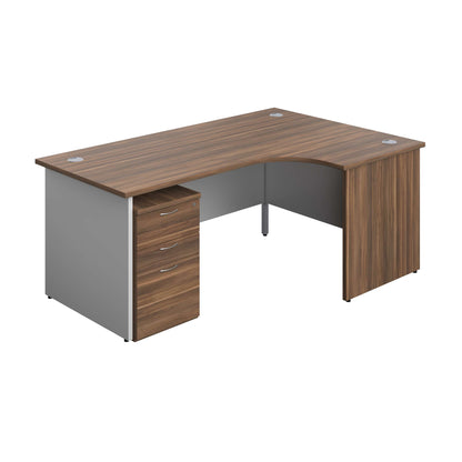 Panel Plus Right Radial Desk + 3 Drawer Under Desk Pedestal Bundle (FSC) | 1800X1200 | Dark Walnut/White