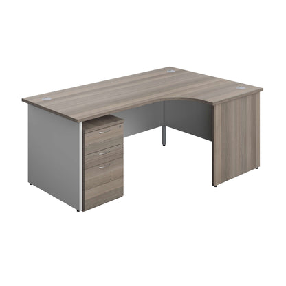 Panel Plus Right Radial Desk + 3 Drawer Under Desk Pedestal Bundle (FSC) | 1800X1200 | Grey Oak/White