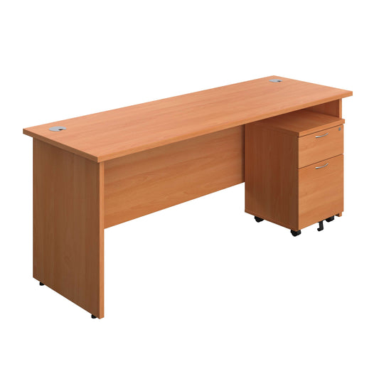 Panel Rectangular Desk + 2 Drawer Mobile Pedestal Bundle (FSC) | 1800X600 | Beech/Beech