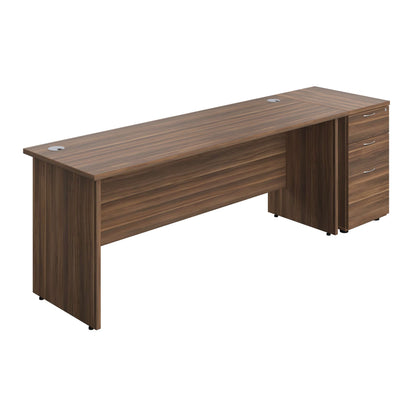 Panel Rectangular Desk + 3 Drawer Desk High Pedestal Bundle (FSC) | 1800X600 | Dark Walnut/Dark Walnut