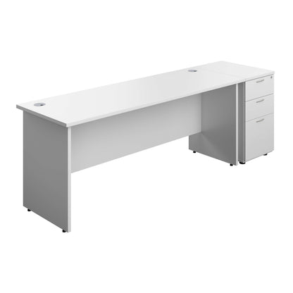 Panel Rectangular Desk + 3 Drawer Desk High Pedestal Bundle (FSC) | 1800X600 | White/White