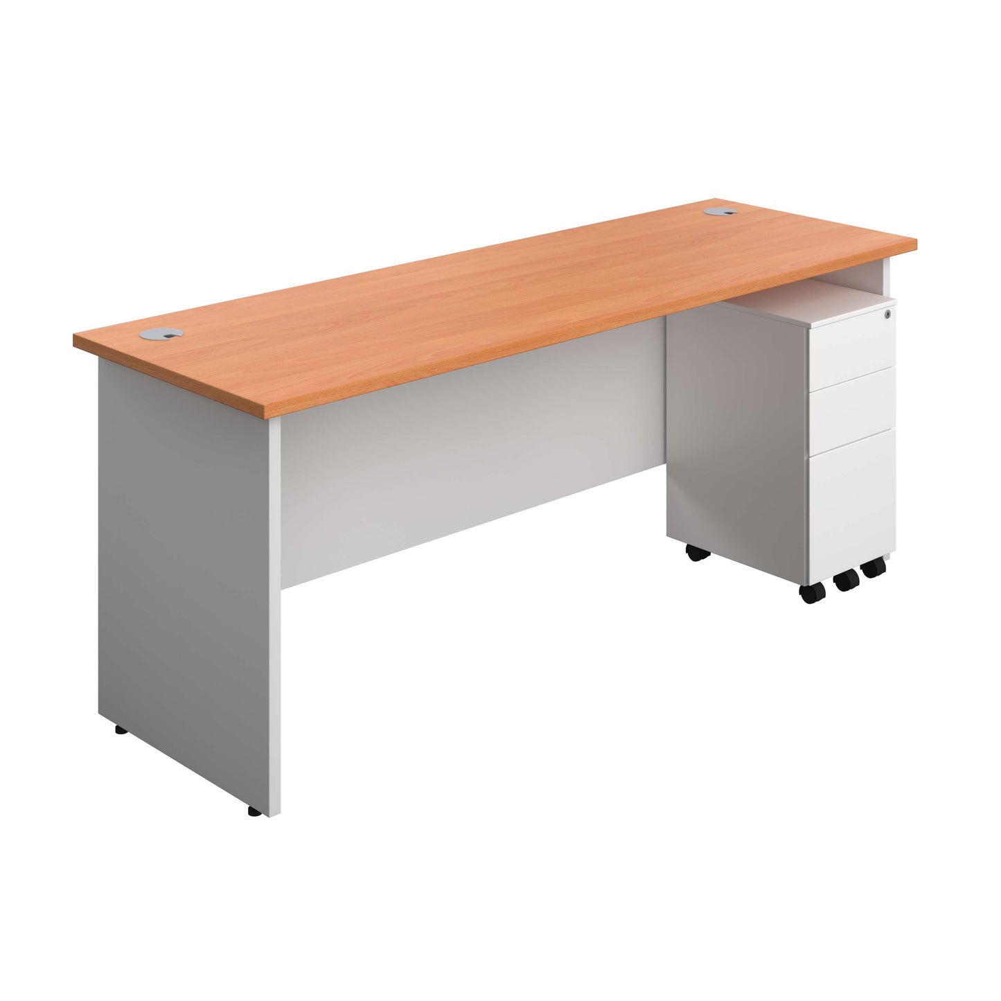 Panel Plus Rectangular Desk + 3 Drawer Slimline Steel Pedestal Bundle (FSC) | 1800X600 | Beech/White