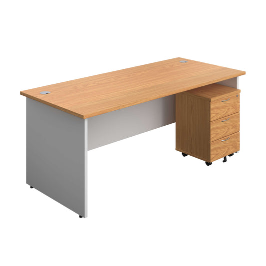 Panel Plus Rectangular Desk + 3 Drawer Mobile Pedestal Bundle (FSC) | 1800X800 | Nova Oak/White