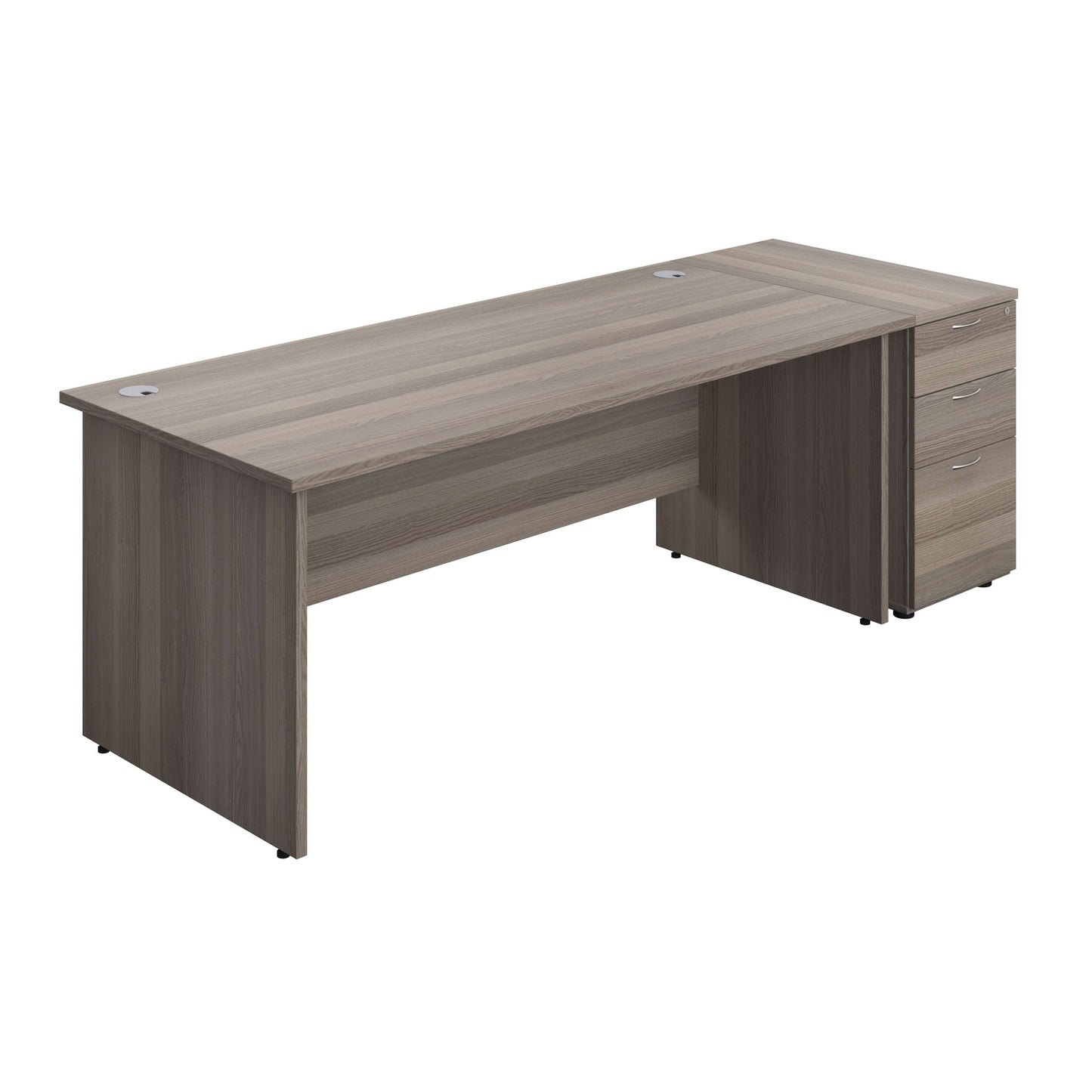 Panel Rectangular Desk + 3 Drawer Desk High Pedestal Bundle (FSC) | 1800X800 | Grey Oak/Grey Oak