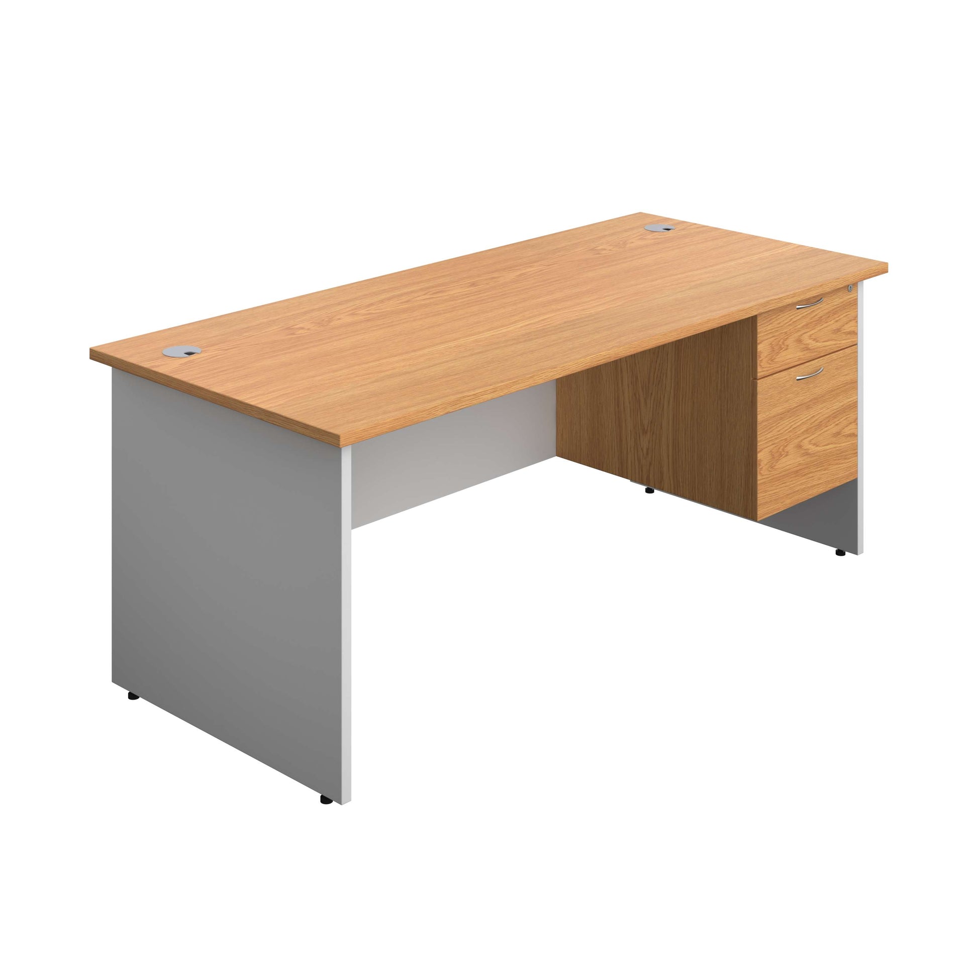 Panel Plus Rectangular Desk + 2 Drawer Fixed Pedestal Bundle (FSC) | 1800X800 | Nova Oak/White