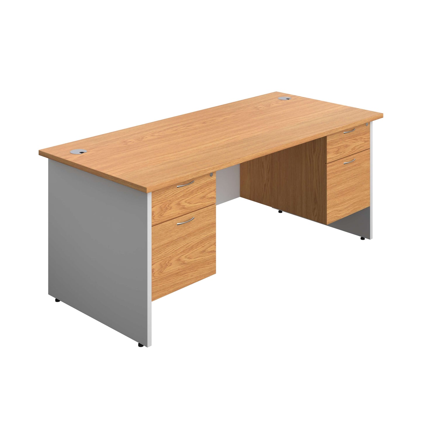 Panel Plus Rectangular Desk + 2 X 2 Drawer Fixed Pedestal Bundle (FSC) | 1800X800 | Nova Oak/White