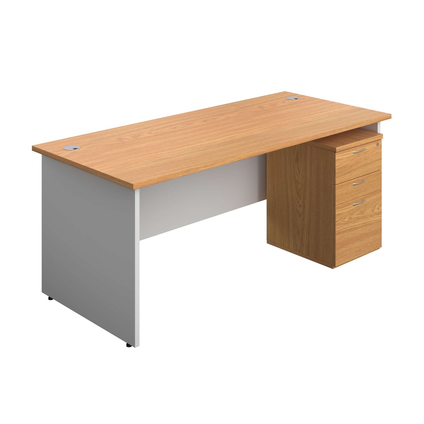 Panel Plus Rectangular Desk + 3 Drawer Under Desk Pedestal Bundle (FSC) | 1800X800 | Nova Oak/White