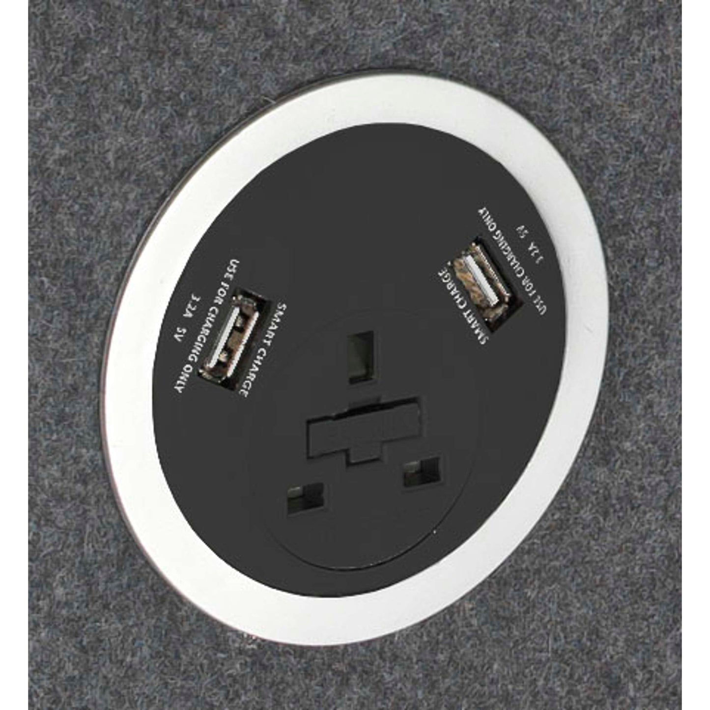 Power Module with 1 x UK Socket and 2 x Smart Charge | Black/Silver