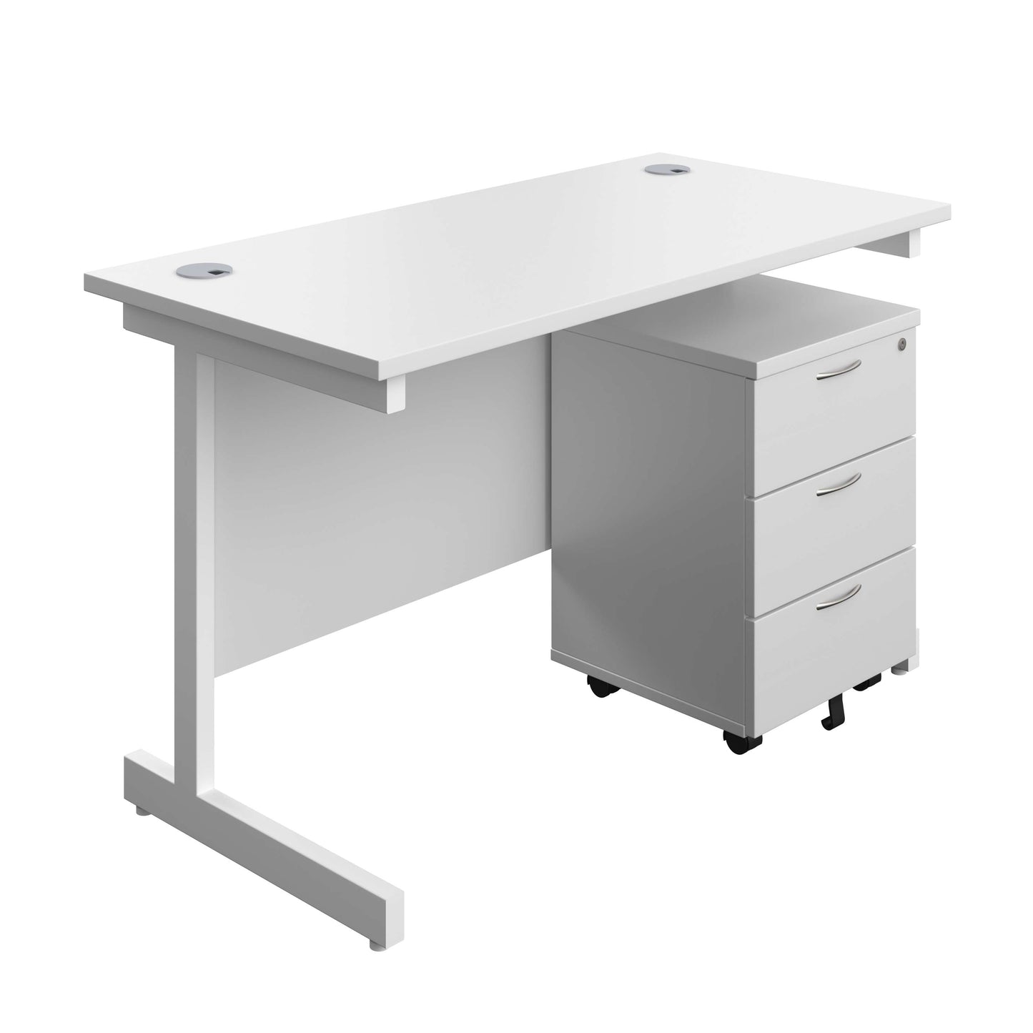 Single Upright Rectangular Desk + Mobile 3 Drawer Pedestal (FSC) | 1200 X 600 | White/White