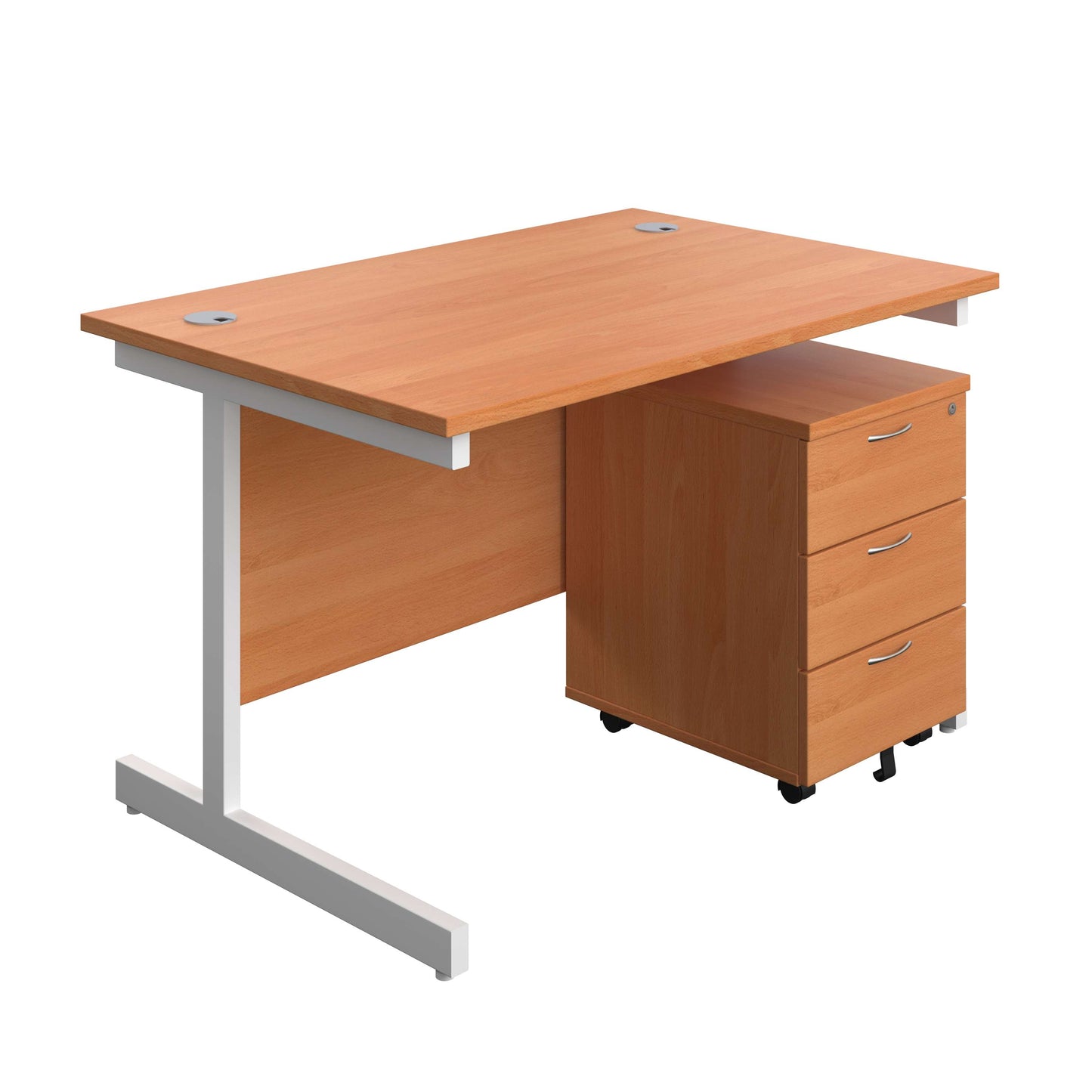 Single Upright Rectangular Desk + Mobile 3 Drawer Pedestal (FSC) | 1200 X 800 | Beech/White