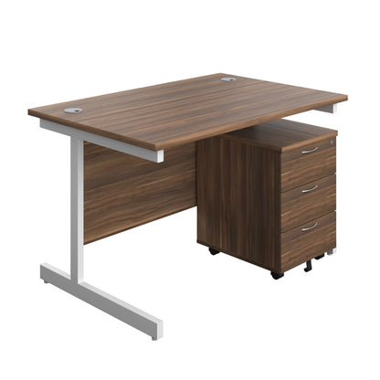 Single Upright Rectangular Desk + Mobile 3 Drawer Pedestal (FSC) | 1200 X 800 | Dark Walnut/White