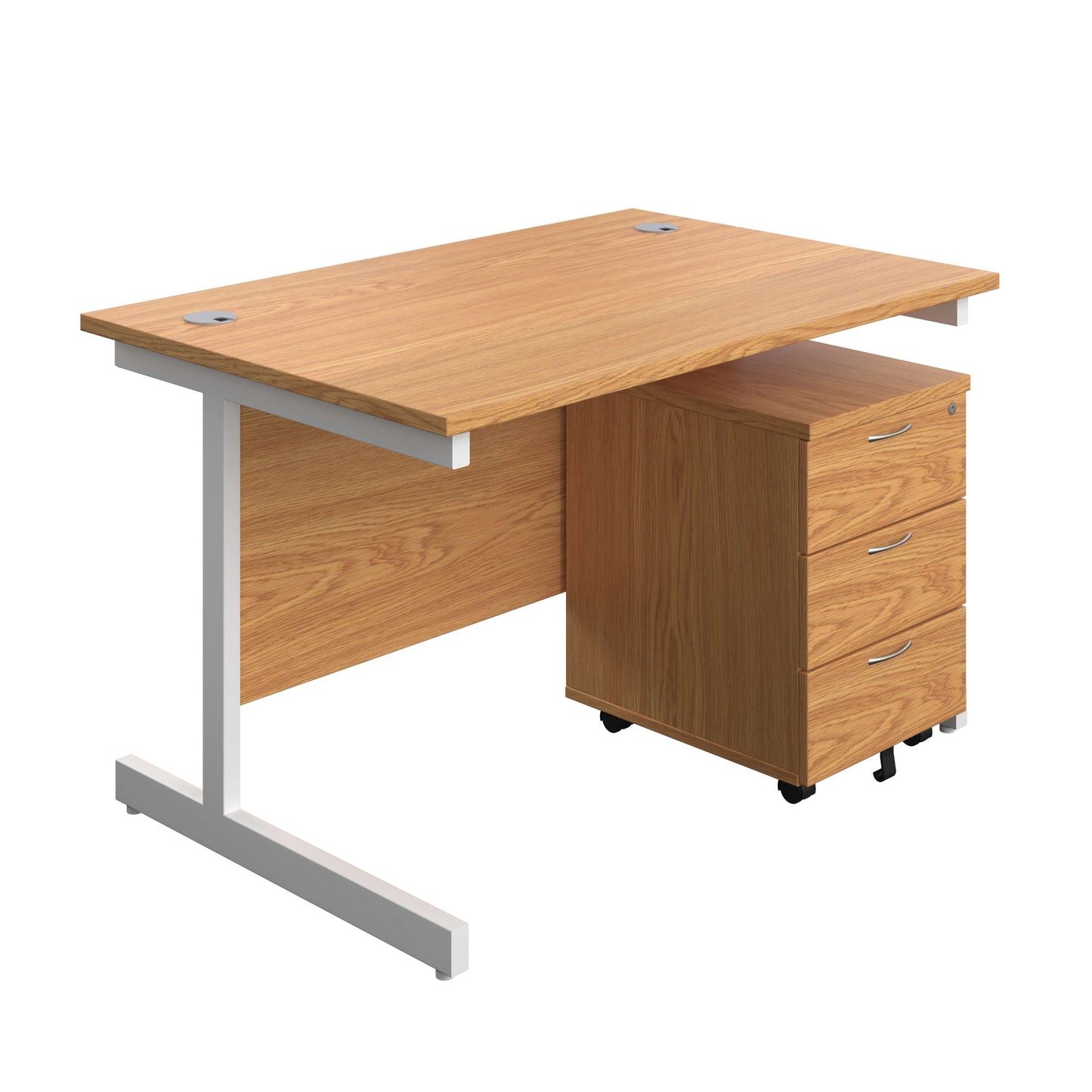 Single Upright Rectangular Desk + Mobile 3 Drawer Pedestal (FSC) | 1200 X 800 | Nova Oak/White