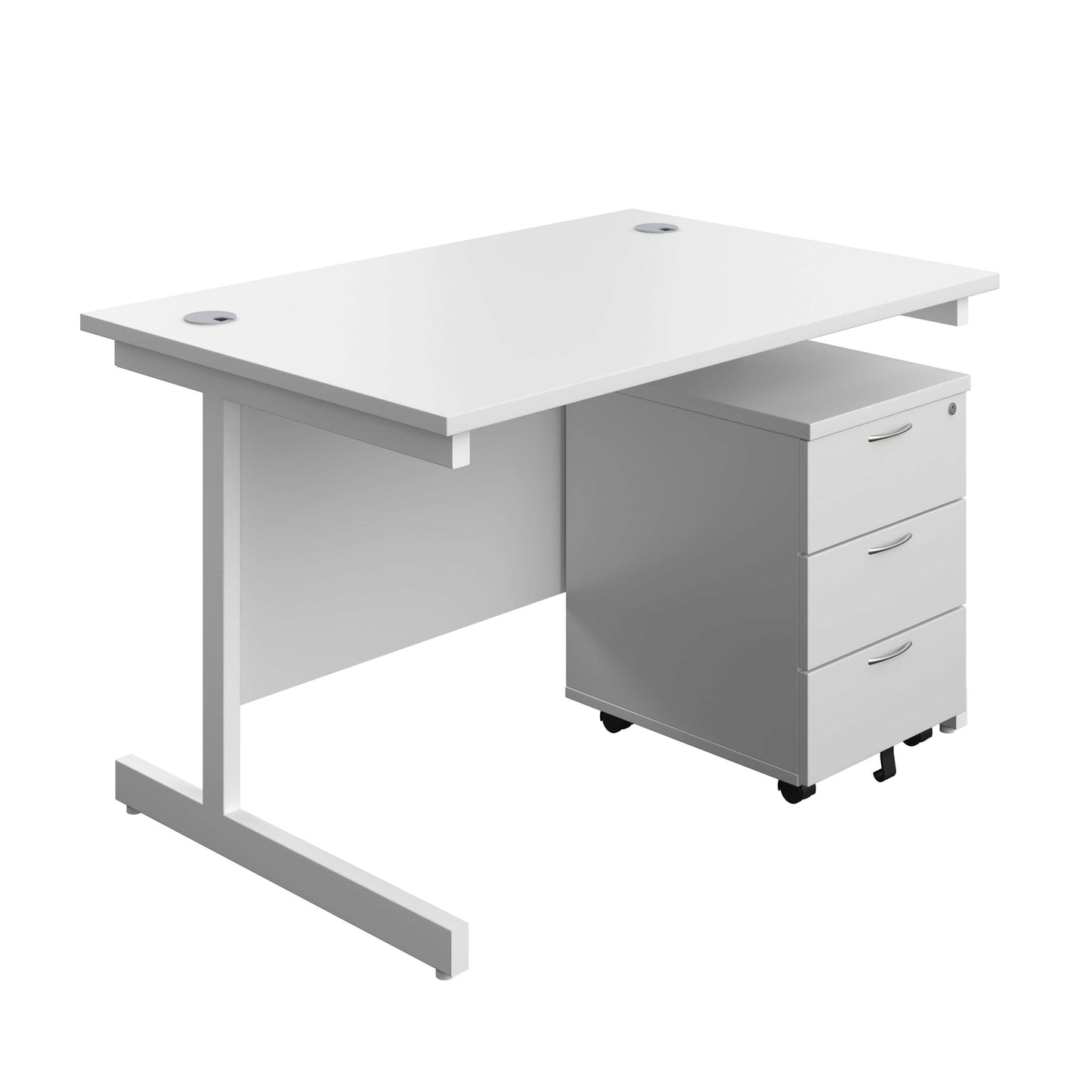 Single Upright Rectangular Desk + Mobile 3 Drawer Pedestal (FSC) | 1200 X 800 | White/White