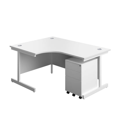 Single Upright Left Hand Radial Desk + Under Desk Steel Pedestal 3 Drawers (FSC) | 1600 X 1200 | White/White