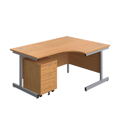 Single Upright Right Hand Radial Desk + Mobile 2 Drawer Pedestal (FSC) | 1600 X 1200 | Nova Oak/Silver