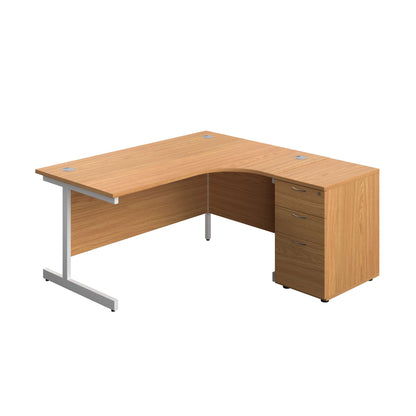 Single Upright Right Hand Radial Desk + Desk High 3 Drawer Pedestal (FSC) | 1600 X 1200 | 600mm Deep Pedestal | Nova Oak/White