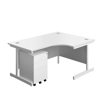 Single Upright Right Hand Radial Desk + Under Desk Steel Pedestal 3 Drawers (FSC) | 1600 X 1200 | White/White