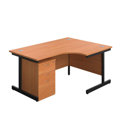 Single Upright Right Hand Radial Desk + High Mobile Pedestal 3 Drawer (FSC) | 1600 X 1200 | Beech/Black