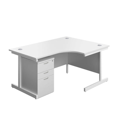 Single Upright Right Hand Radial Desk + High Mobile Pedestal 3 Drawer (FSC) | 1600 X 1200 | White/White