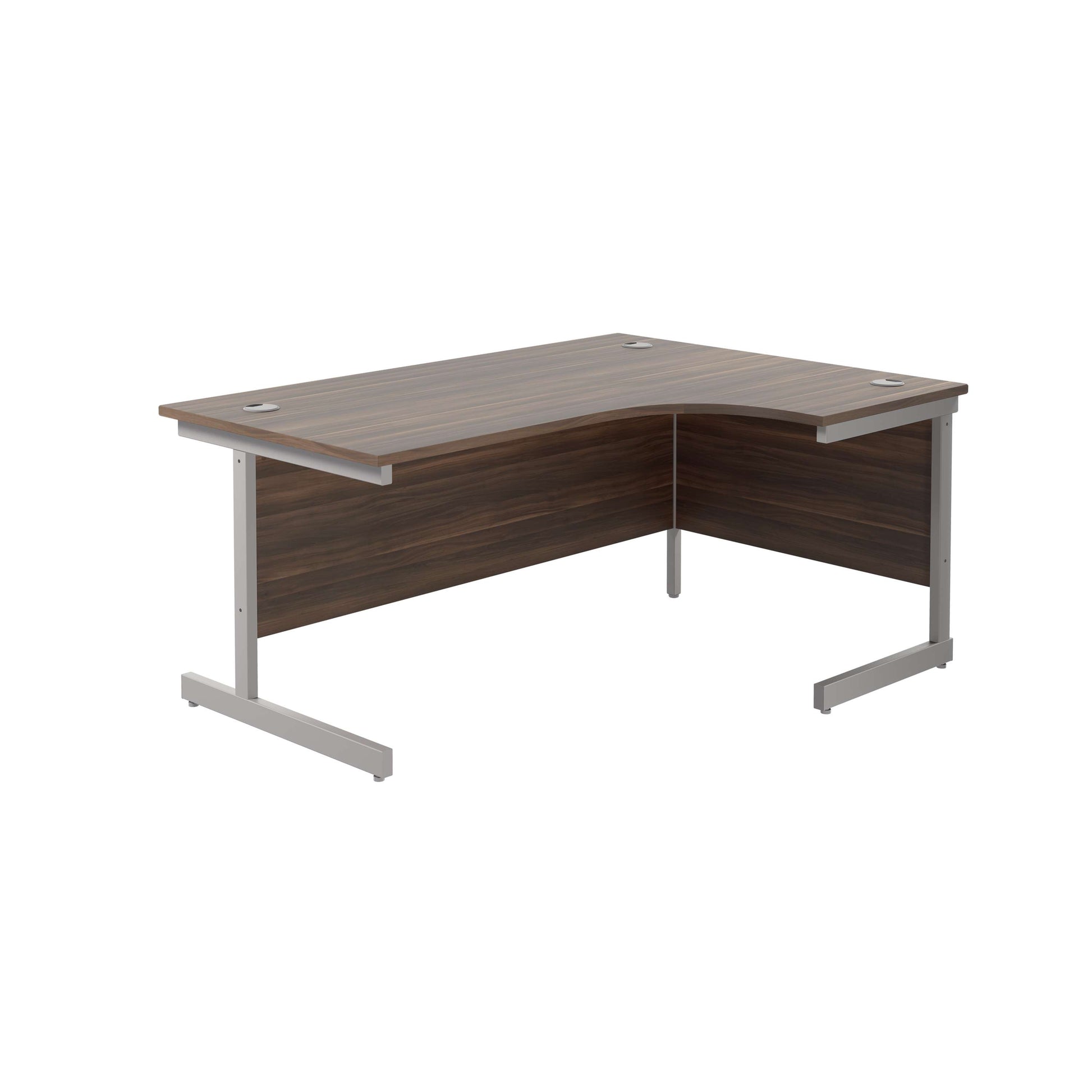 Single Upright Right Hand Radial Desk (FSC) | 1600 X 1200 | Dark Walnut/Silver