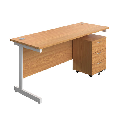 Single Upright Rectangular Desk + Mobile 3 Drawer Pedestal (FSC) | 1600 X 600 | Nova Oak/White