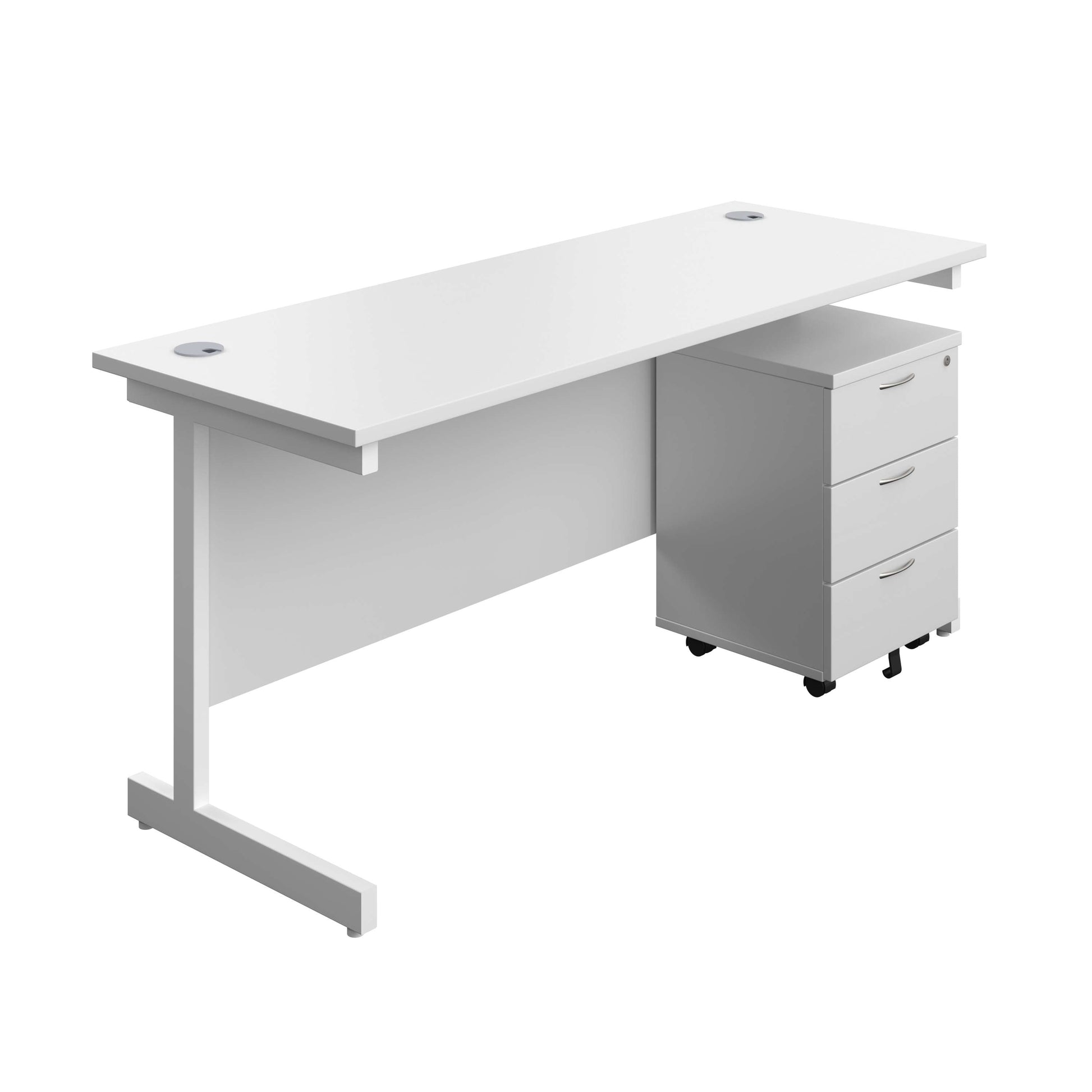 Single Upright Rectangular Desk + Mobile 3 Drawer Pedestal (FSC) | 1600 X 600 | White/White