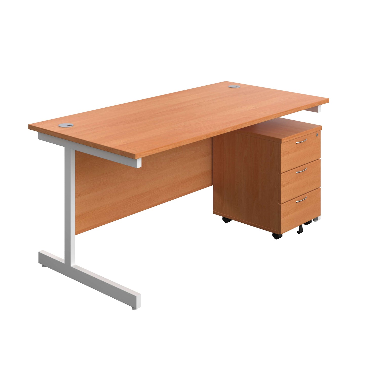 Single Upright Rectangular Desk + Mobile 3 Drawer Pedestal (FSC) | 1600 X 800 | Beech/White