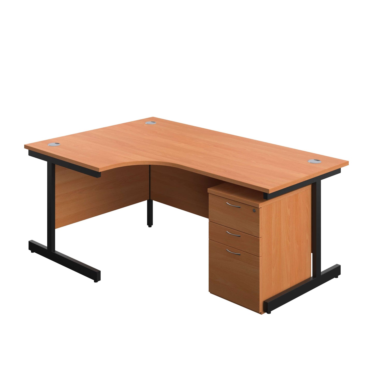 Single Upright Left Hand Radial Desk + High Mobile Pedestal 3 Drawer (FSC) | 1800 X 1200 | Beech/Black