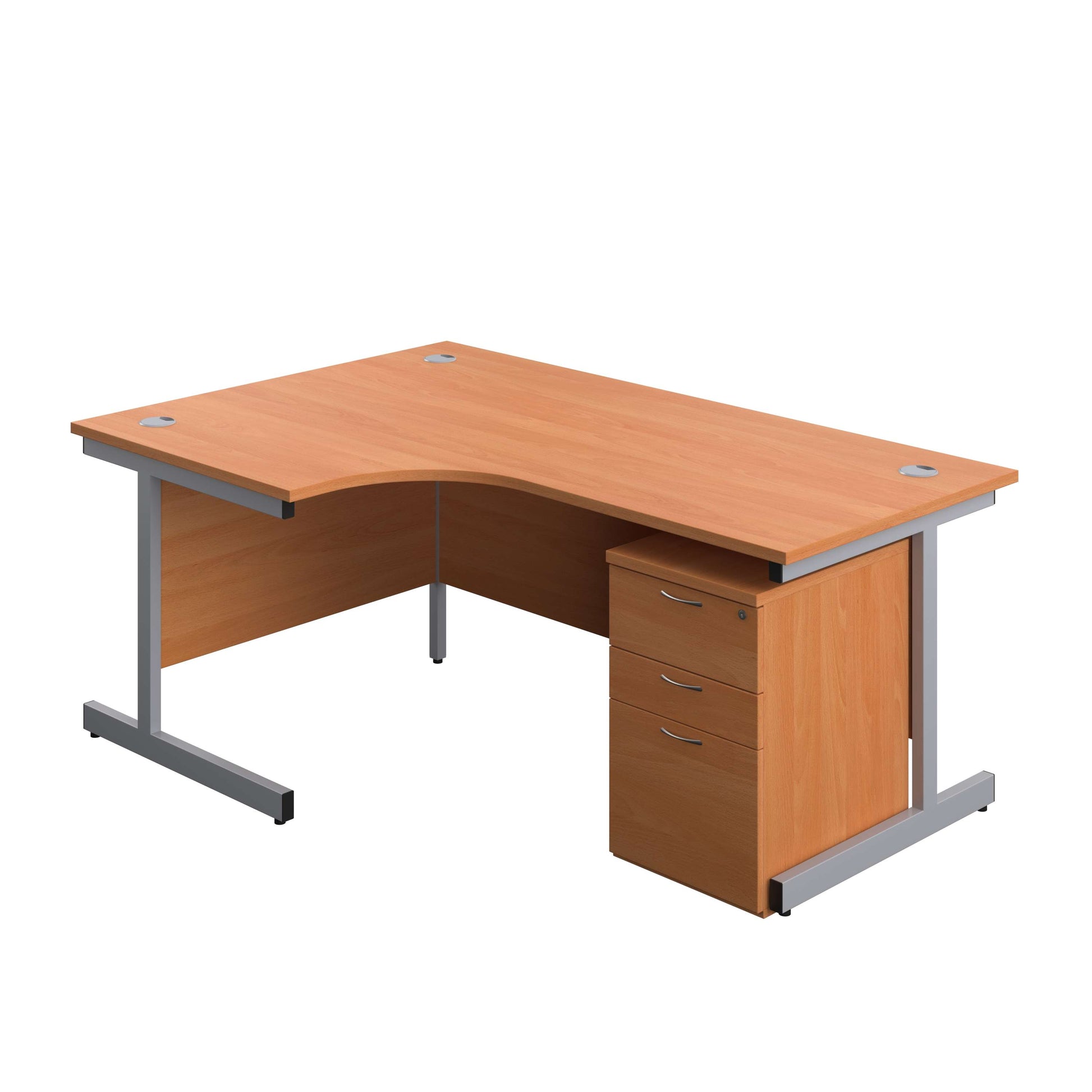 Single Upright Left Hand Radial Desk + High Mobile Pedestal 3 Drawer (FSC) | 1800 X 1200 | Beech/Silver