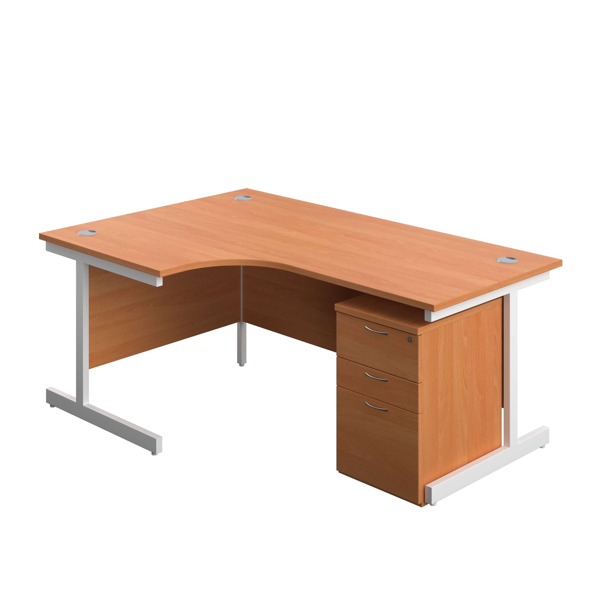 Single Upright Left Hand Radial Desk + High Mobile Pedestal 3 Drawer (FSC) | 1800 X 1200 | Beech/White