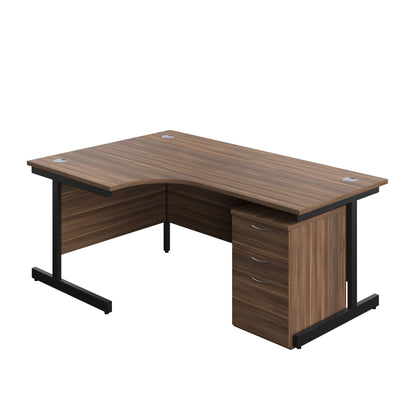 Single Upright Left Hand Radial Desk + High Mobile Pedestal 3 Drawer (FSC) | 1800 X 1200 | Dark Walnut/Black