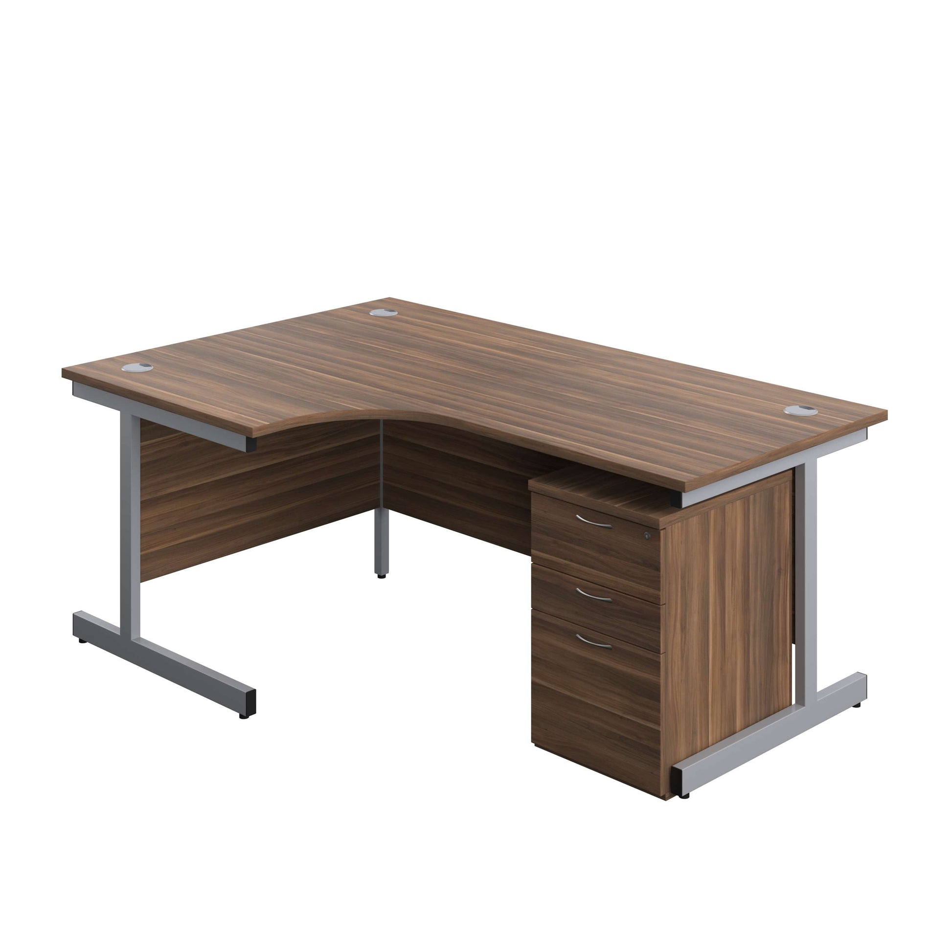 Single Upright Left Hand Radial Desk + High Mobile Pedestal 3 Drawer (FSC) | 1800 X 1200 | Dark Walnut/Silver