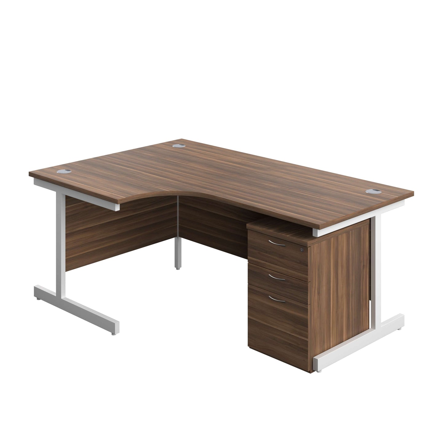 Single Upright Left Hand Radial Desk + High Mobile Pedestal 3 Drawer (FSC) | 1800 X 1200 | Dark Walnut/White