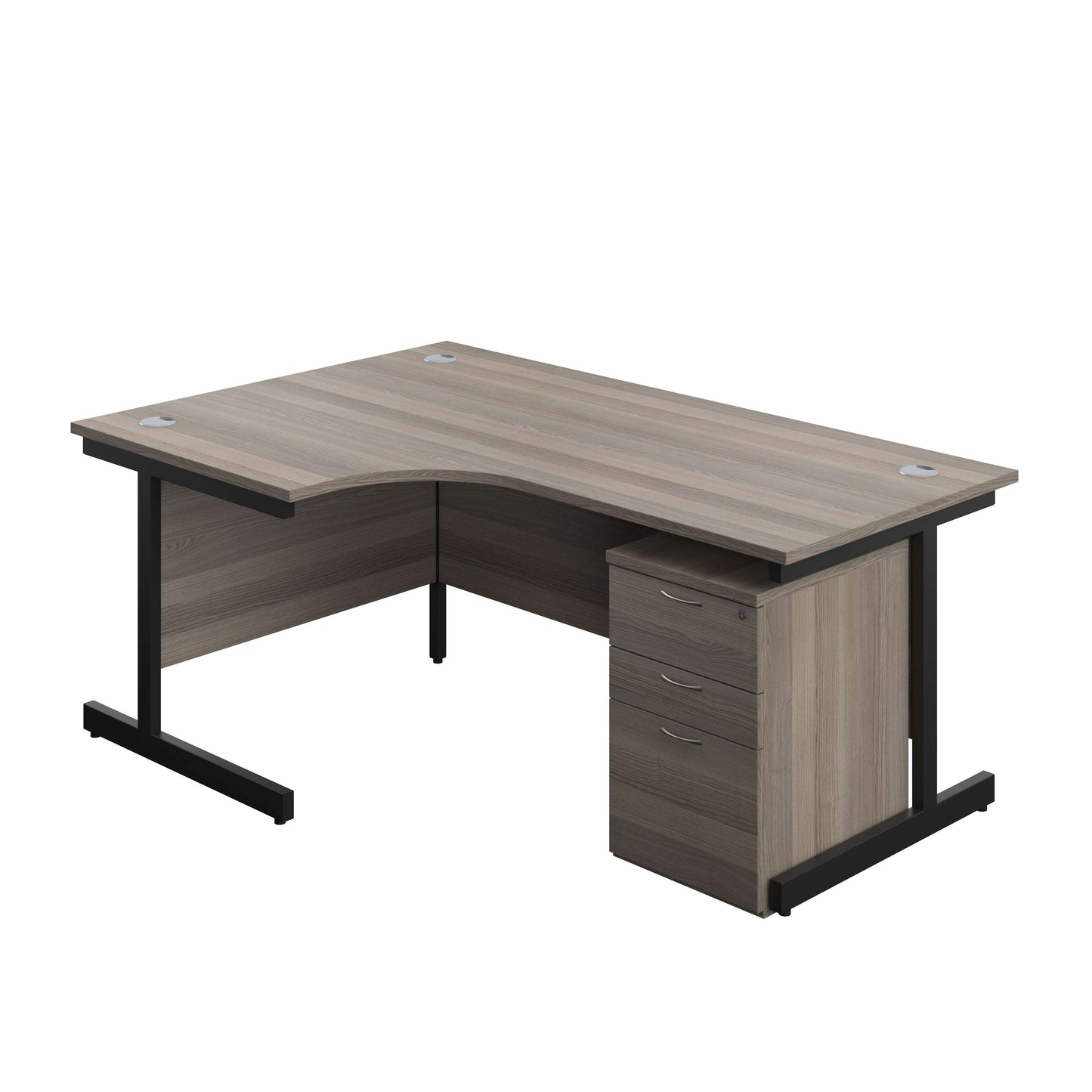 Single Upright Left Hand Radial Desk + High Mobile Pedestal 3 Drawer (FSC) | 1800 X 1200 | Grey Oak/Black