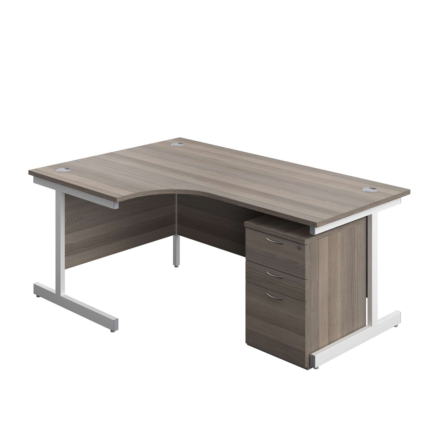 Single Upright Left Hand Radial Desk + High Mobile Pedestal 3 Drawer (FSC) | 1800 X 1200 | Grey Oak/White