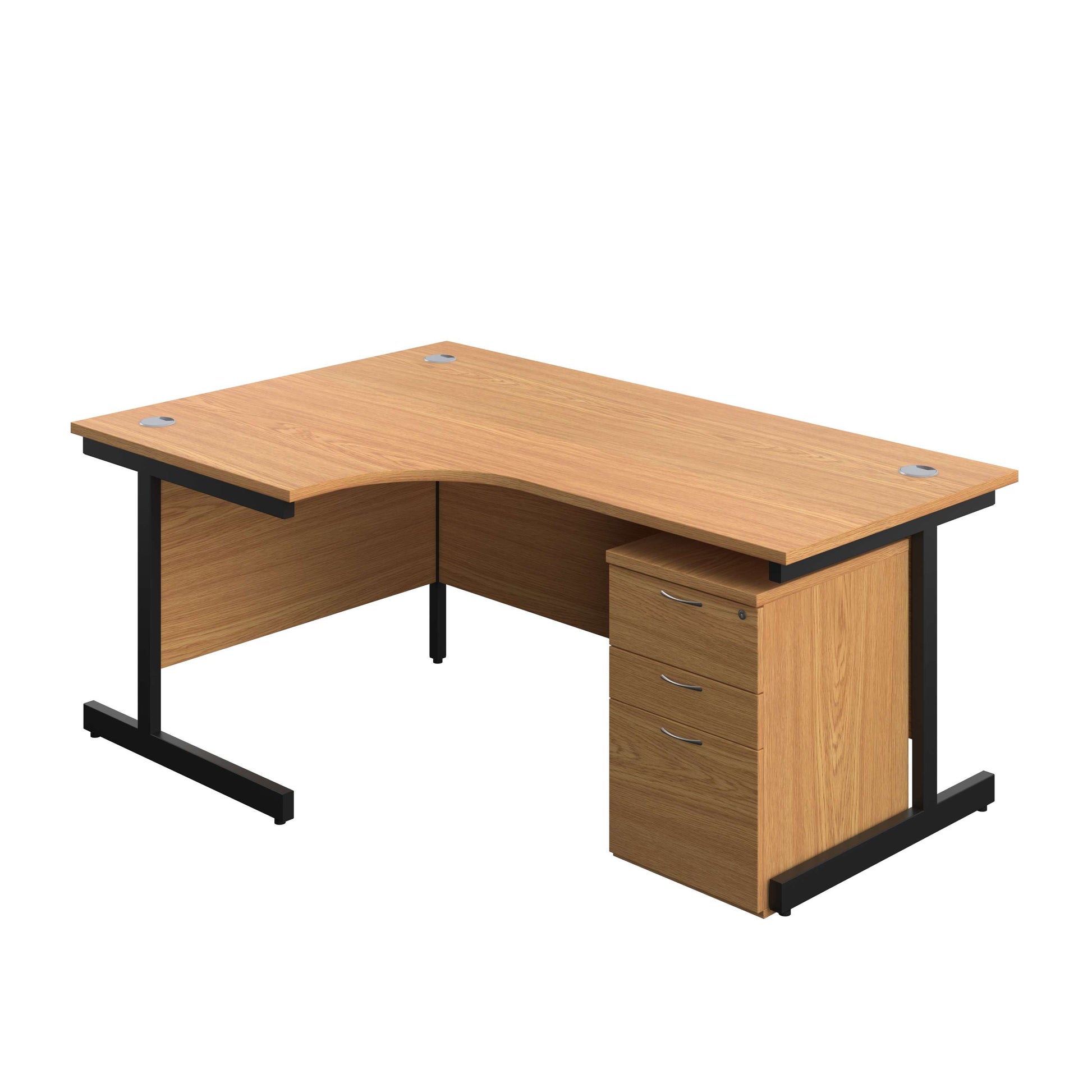 Single Upright Left Hand Radial Desk + High Mobile Pedestal 3 Drawer (FSC) | 1800 X 1200 | Nova Oak/Black