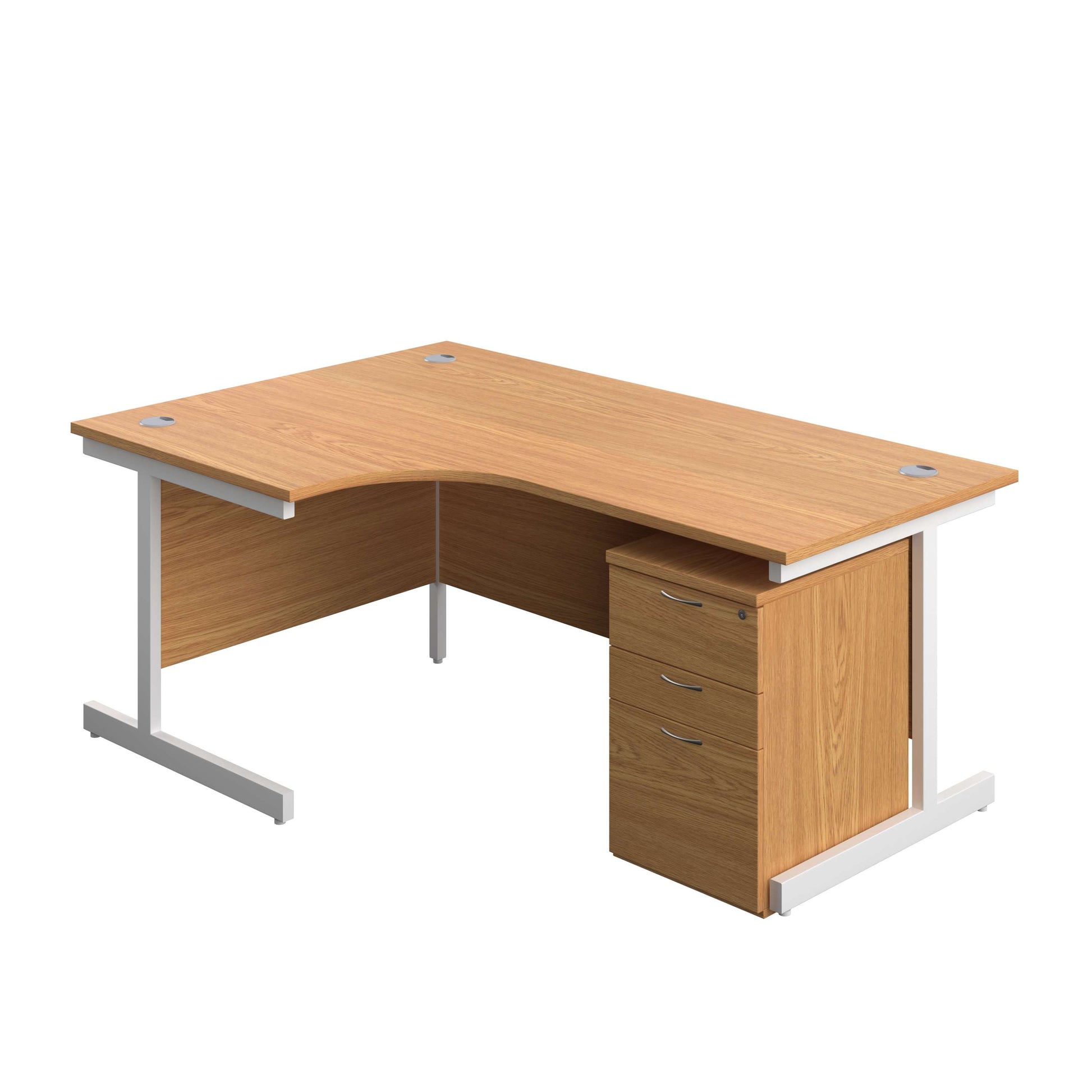 Single Upright Left Hand Radial Desk + High Mobile Pedestal 3 Drawer (FSC) | 1800 X 1200 | Nova Oak/White