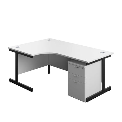 Single Upright Left Hand Radial Desk + High Mobile Pedestal 3 Drawer (FSC) | 1800 X 1200 | White/Black