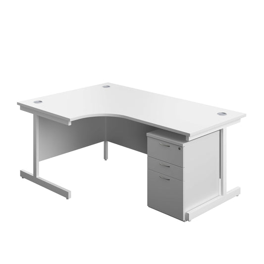 Single Upright Left Hand Radial Desk + High Mobile Pedestal 3 Drawer (FSC) | 1800 X 1200 | White/White