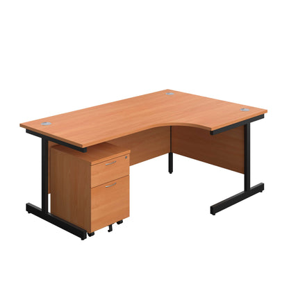 Single Upright Right Hand Radial Desk + Mobile 2 Drawer Pedestal (FSC) | 1800 X 1200 | Beech/Black